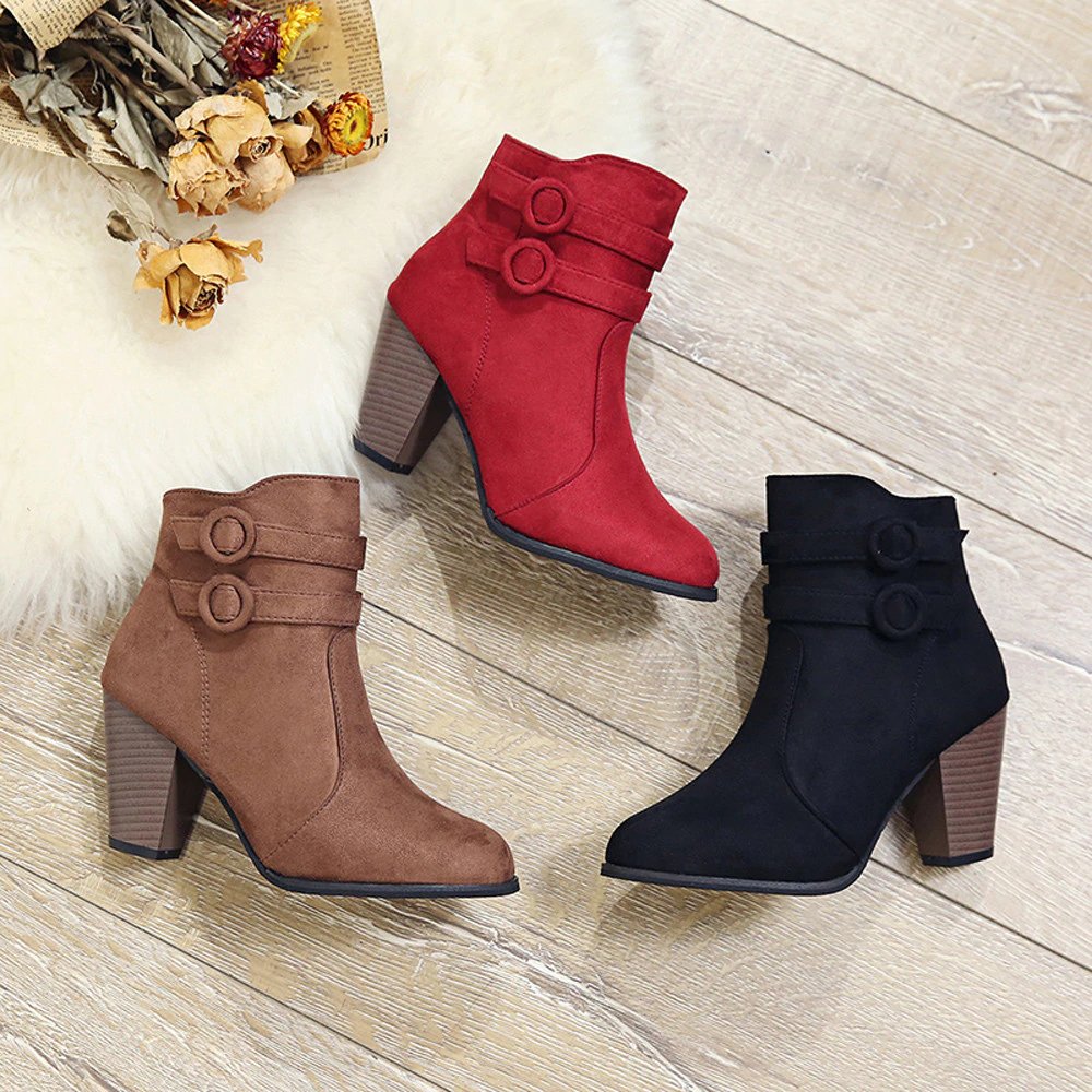 High-Heeled Ankle Boots With Fleece Lining