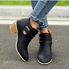 Casual Buckle Ankle Boots With Wooden Heels