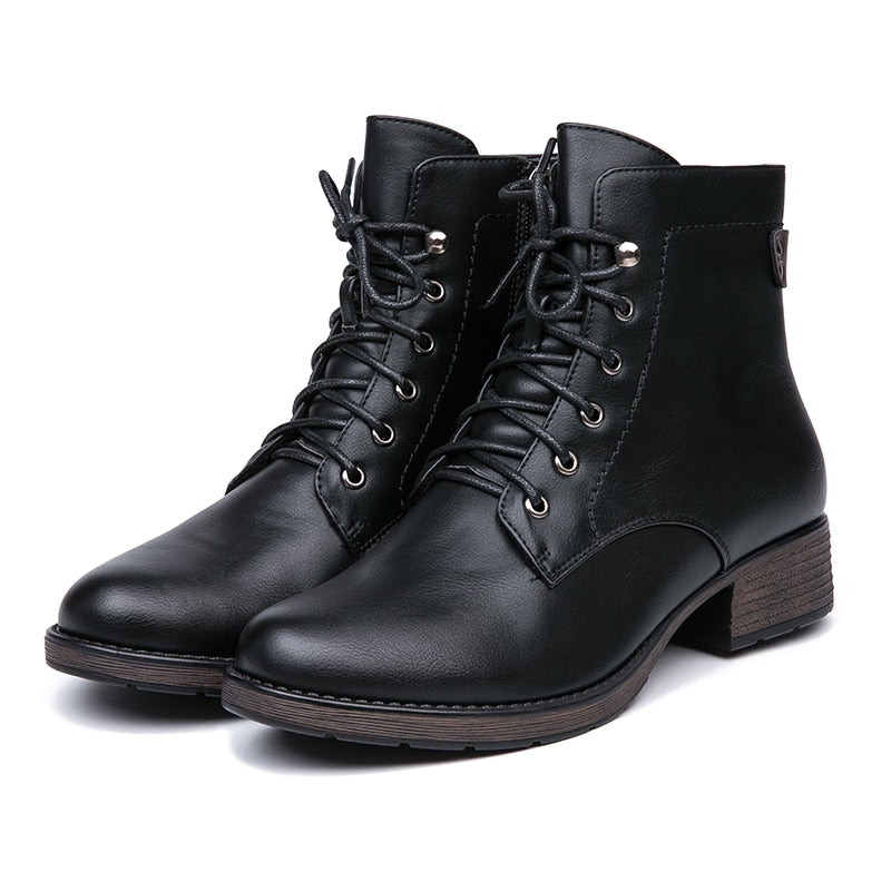 Round Toe Lace-Up Ankle Boots