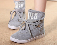 Female Casual Stylish Canvas Solid Color Boots