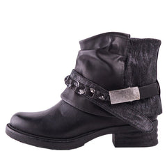 Round Toe Ankle Boots With Metal Decorations