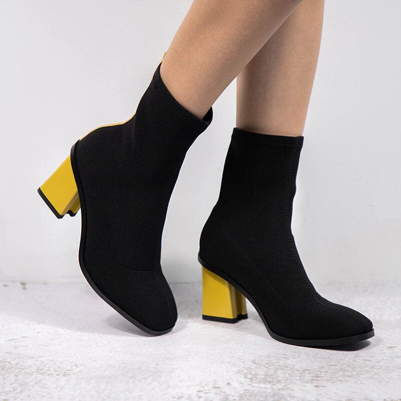 Square-Heeled Slip-On Sock Boots