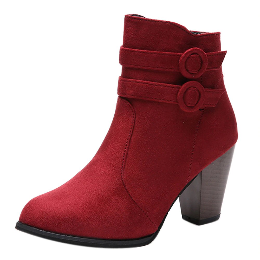 High-Heeled Ankle Boots With Fleece Lining