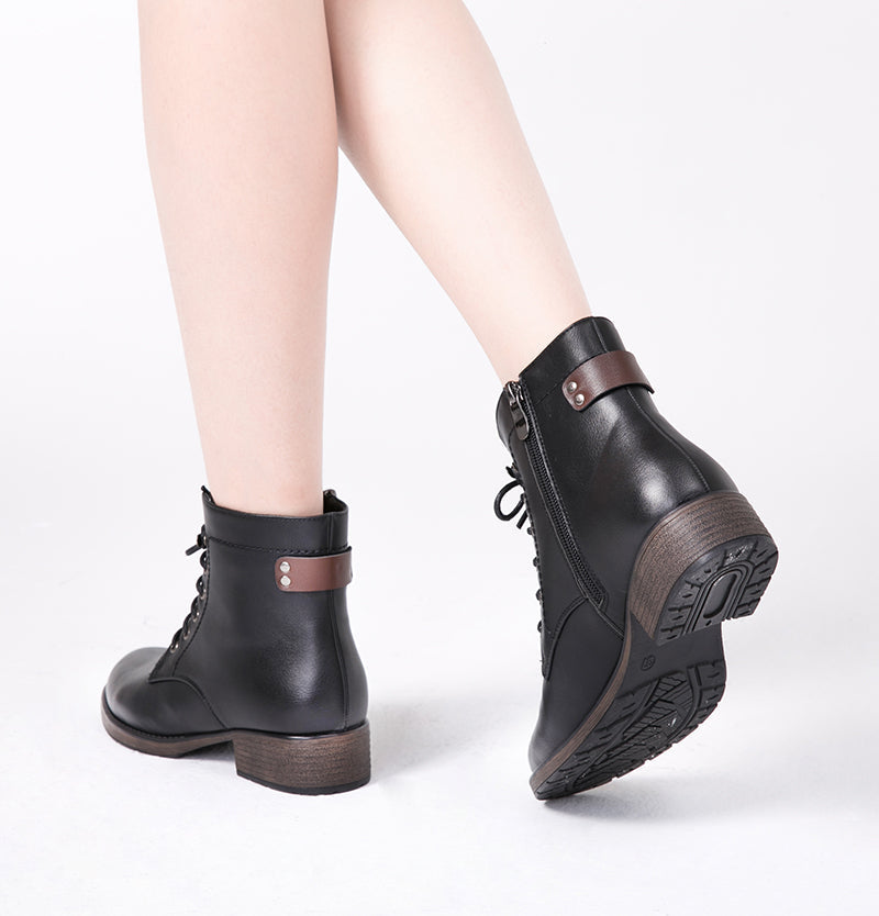 Round Toe Lace-Up Ankle Boots