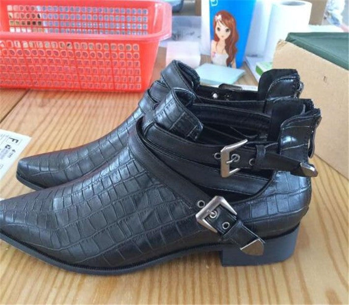 Botas de punta puntiaguda de cuero sintético con estilo para mujer