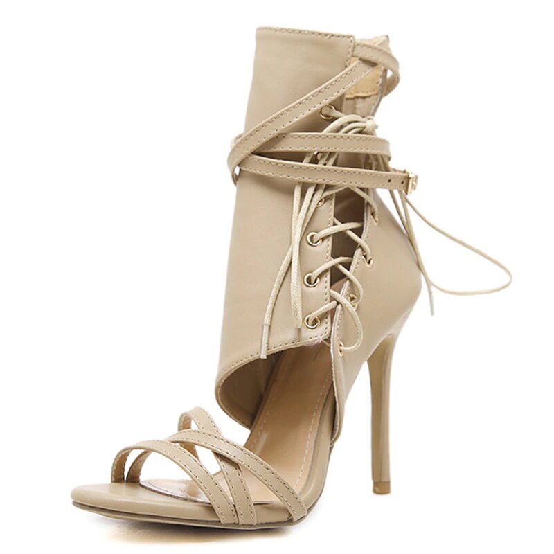 PU High-Heeled Lace-Up Sandals