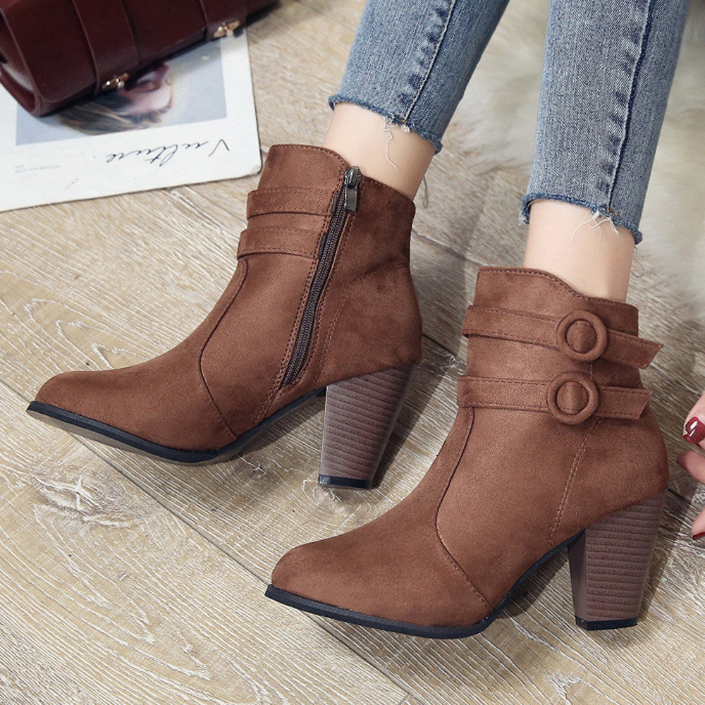 High-Heeled Ankle Boots With Fleece Lining