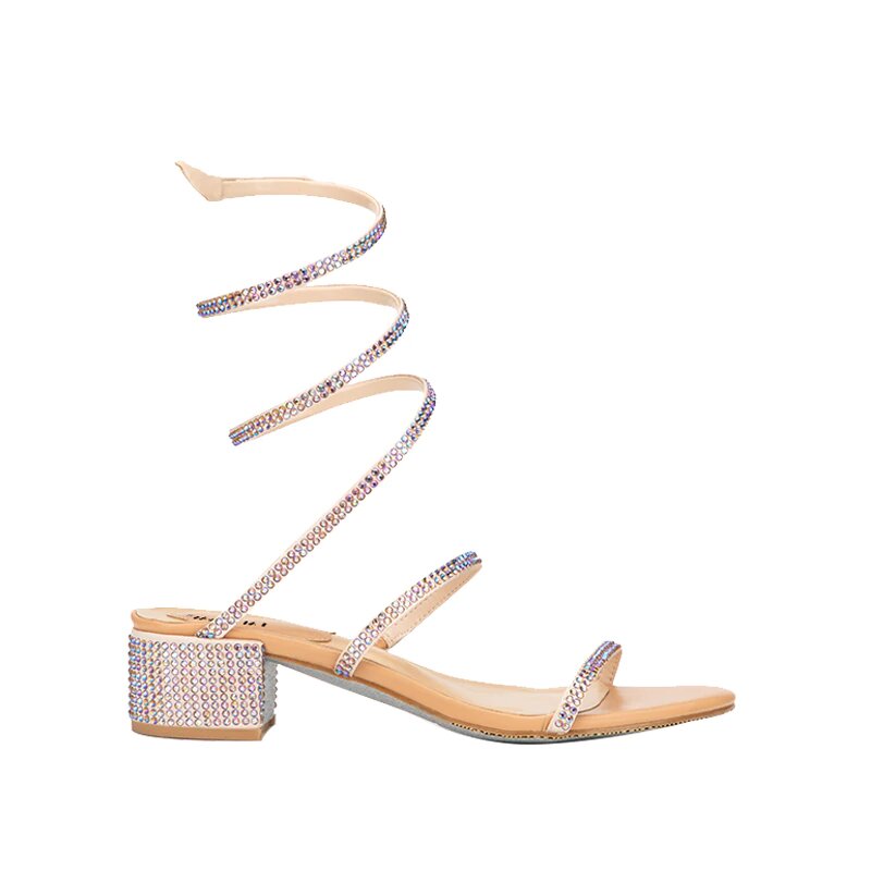 Long-Strap Serpentine Gladiator Sandals With Rhinestones