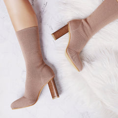 Warm Stretch High-Heeled Knitted Sock Boots