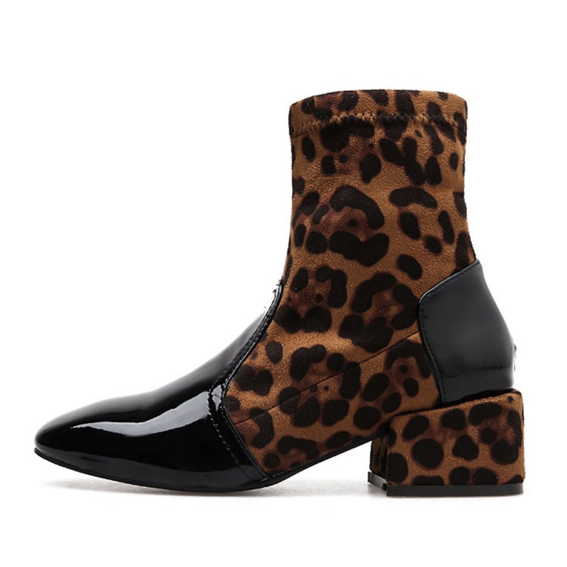 Mid-Heeled Slip-On Ankle Boots With Square Toe