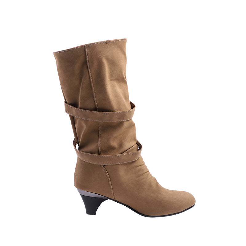 Warm Mid-Calf Boots With Decorative Buckles