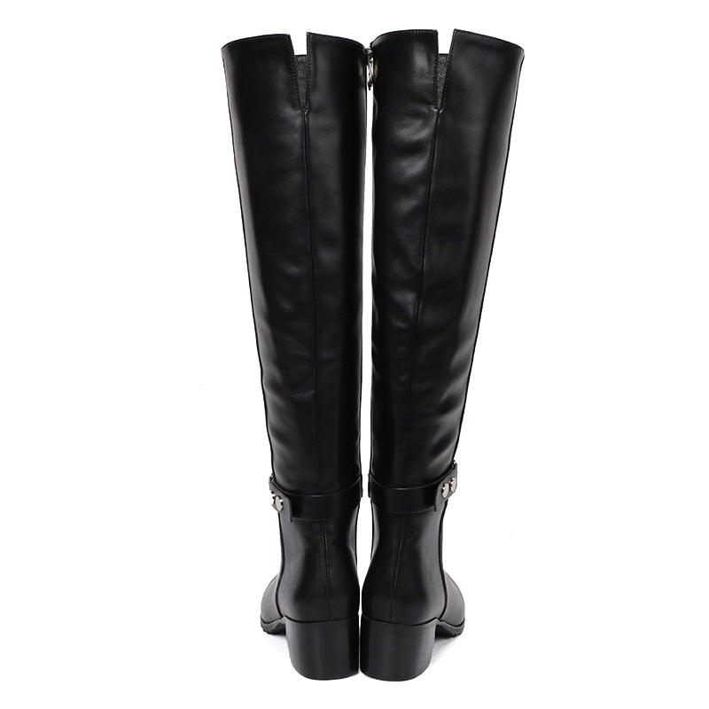 Leather Round Toe High Boots