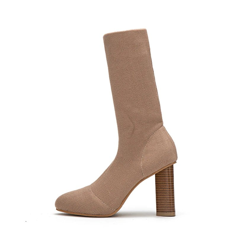 Warm Stretch High-Heeled Knitted Sock Boots