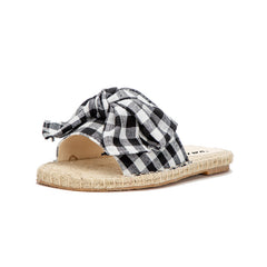 Flache Flip-Flops mit kariertem Webmuster und Schleife 