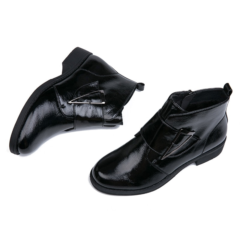 Patent Leather Platform Ankle Boots