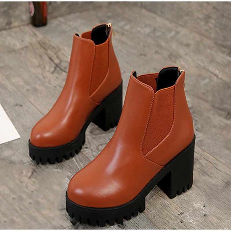 Platform High-Heeled Chelsea Boots