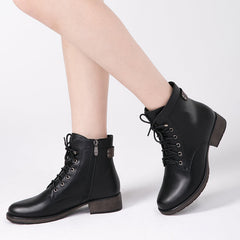 Round Toe Lace-Up Ankle Boots