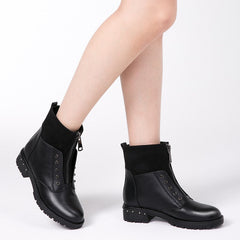 Low Heels Ankle Boots With Front Zipper