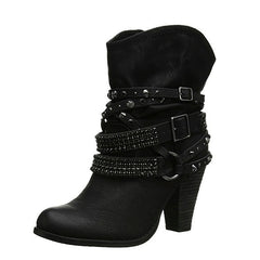 PU Leather High-Heeled Ankle Boots With Decorative Buckles