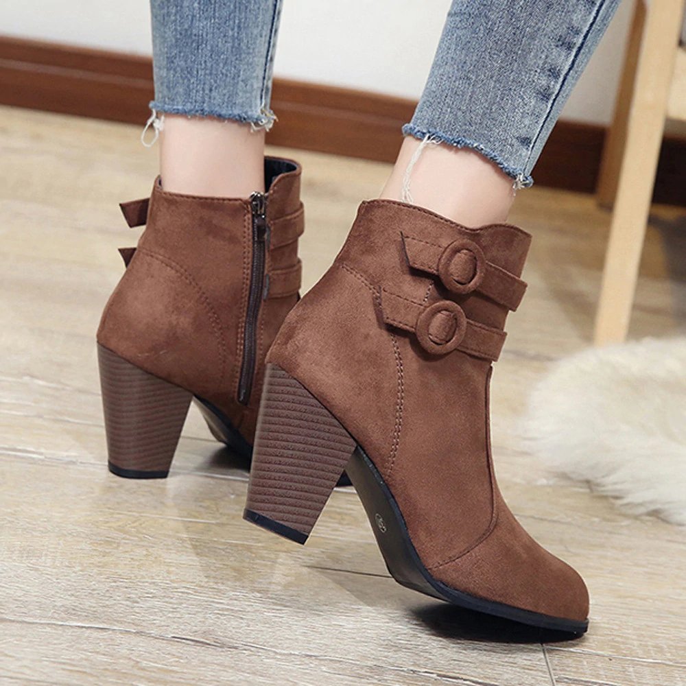 High-Heeled Ankle Boots With Fleece Lining