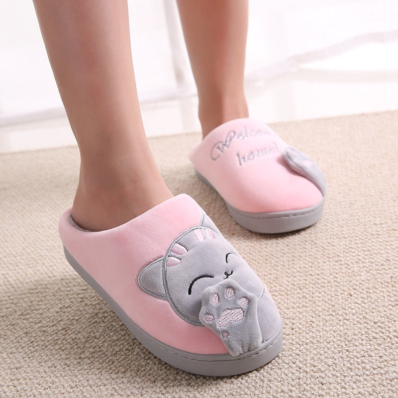 Non-Slip Soft Home Slippers With Cartoon Embroidery