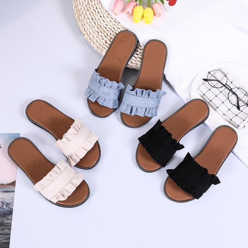 Flat-Heeled Flip Flops With Ruffles