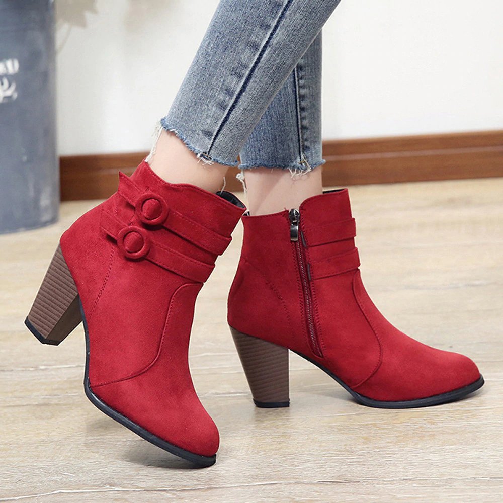 High-Heeled Ankle Boots With Fleece Lining