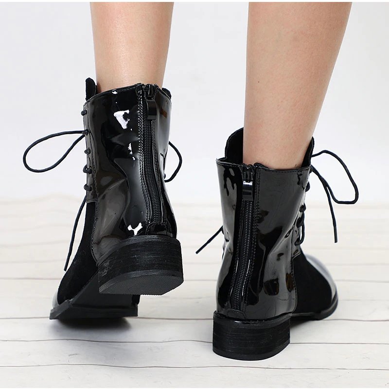 Patent Leather Low-Heeled Ankle Boots