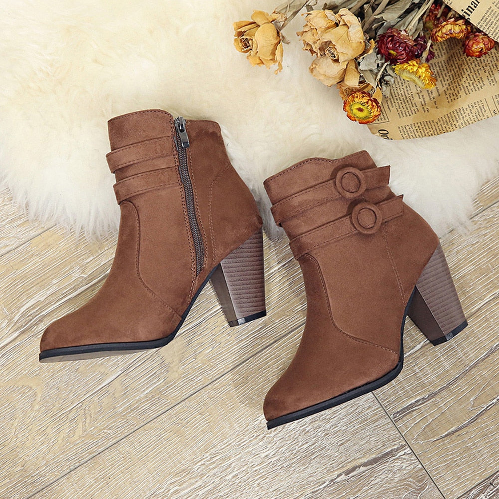 High-Heeled Ankle Boots With Fleece Lining