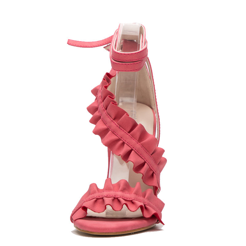 High-Heeled Ankle Strap Sandals With Ruffles