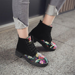 Suede Casual Ankle Boots With Flower Embroidery