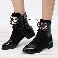 Patent Leather Low-Heeled Ankle Boots