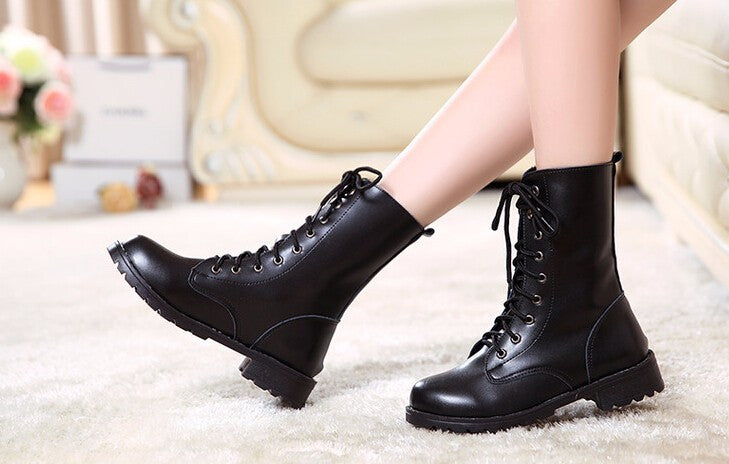 Casual Lace-Up Motorcycle Boots