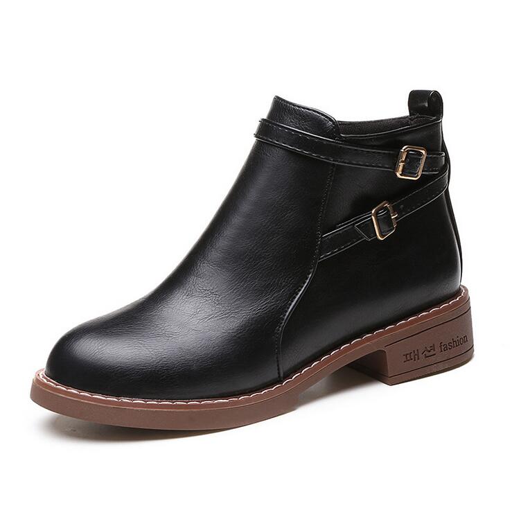 Casual Low-Heeled PU Leather Ankle Boots