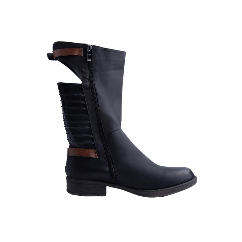 PU Leather Western Calf Boots With Buckles