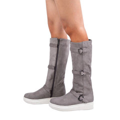 Warm Mid-Calf Snow Flat Boots With Buckles