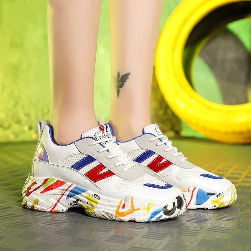 Colorful Lace-Up High Platform Sneakers