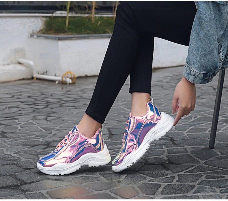 Shiny Lace-Up Sneakers