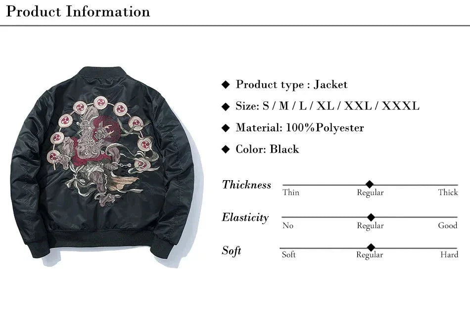 Men's Japanese Embroidery MA1 Jacket Streetwear Hip Hop