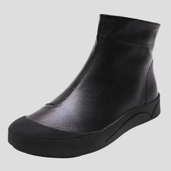 Flat Leather Ankle Black Boots for Women