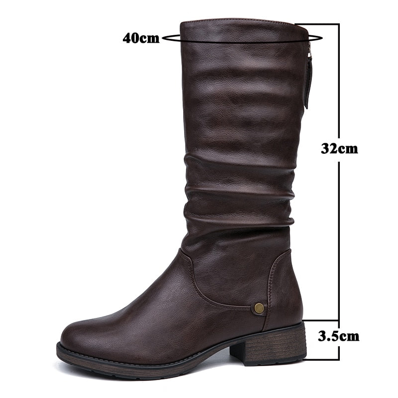 PU Leather Round Toe High Boots