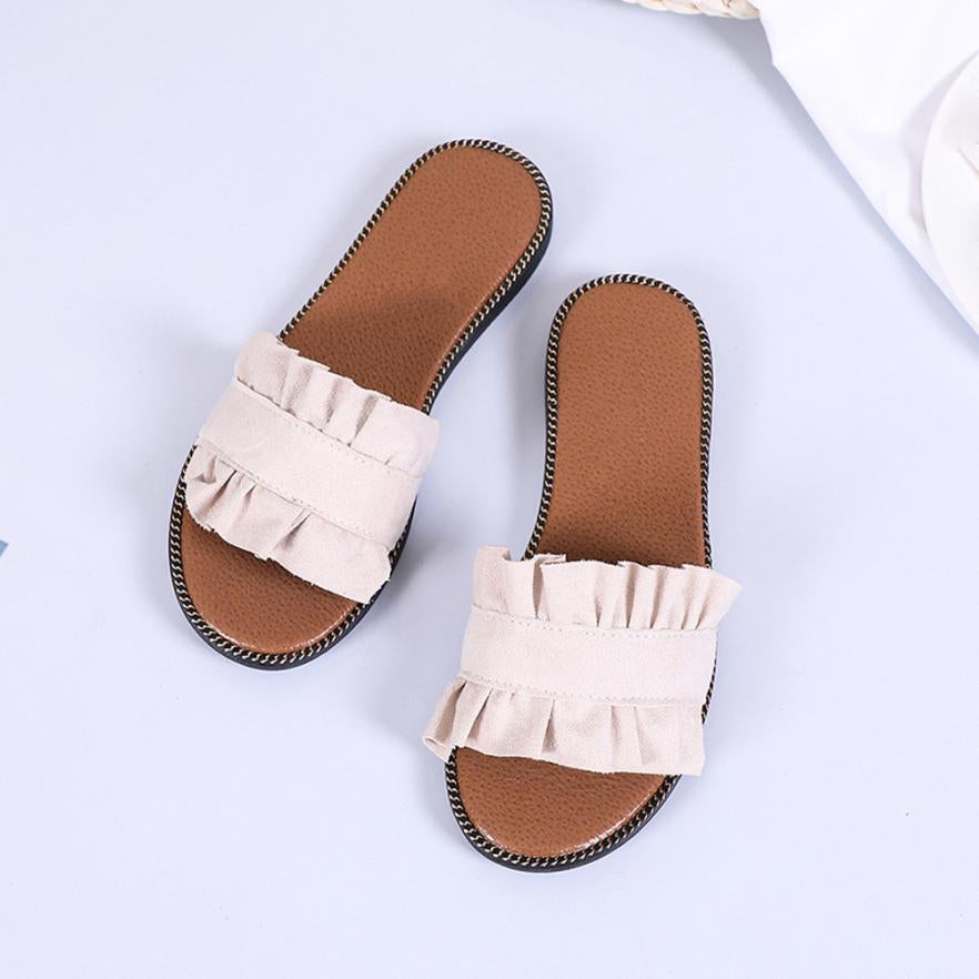 Flat-Heeled Flip Flops With Ruffles