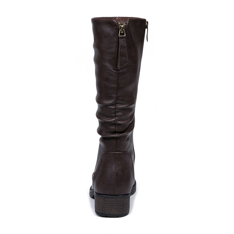 PU Leather Round Toe High Boots