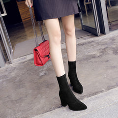 Suede High-Heeled Sock Boots