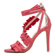 High-Heeled Ankle Strap Sandals With Ruffles