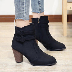 High-Heeled Ankle Boots With Fleece Lining