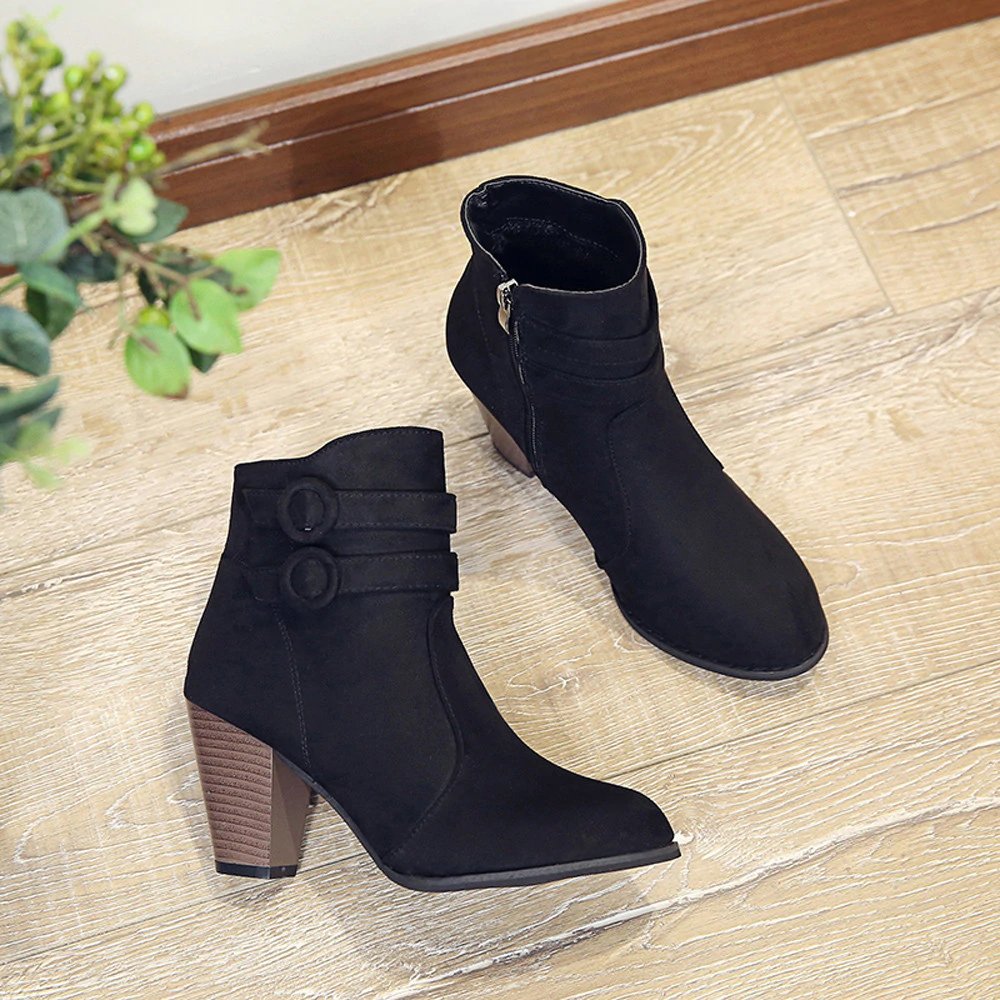 High-Heeled Ankle Boots With Fleece Lining