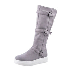 Warm Mid-Calf Snow Flat Boots With Buckles