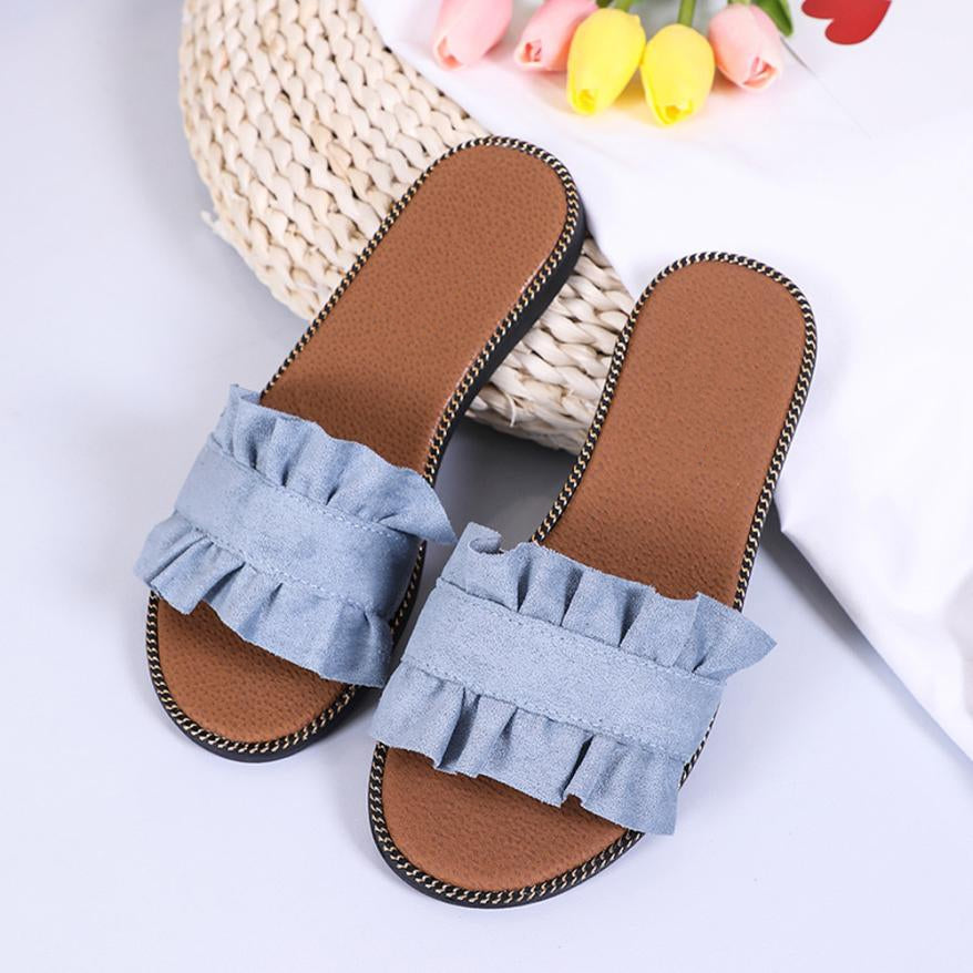 Flat-Heeled Flip Flops With Ruffles