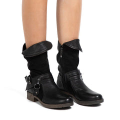 Warm PU Leather Western Boots With Decorative Metal Zipper